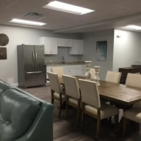 Dining area with railing